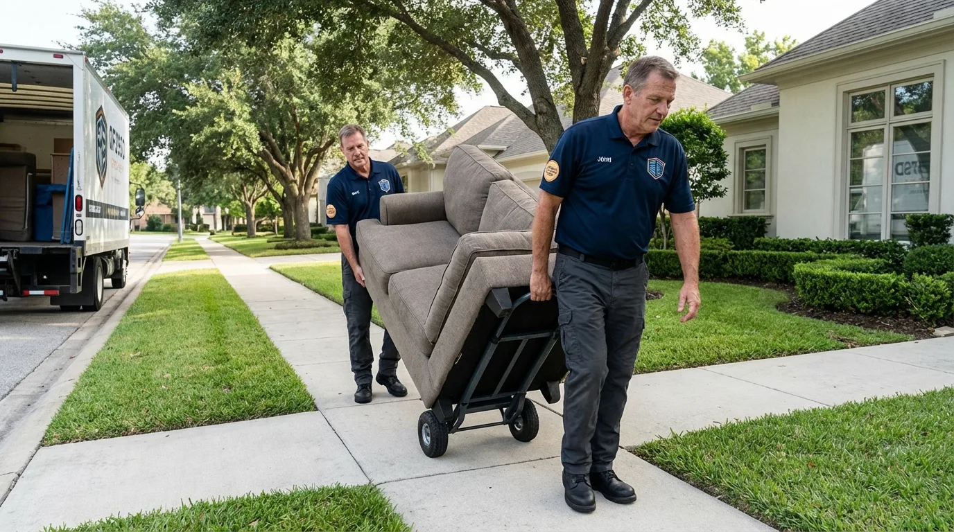 Local residential moving crew loading furniture in Warren, RI